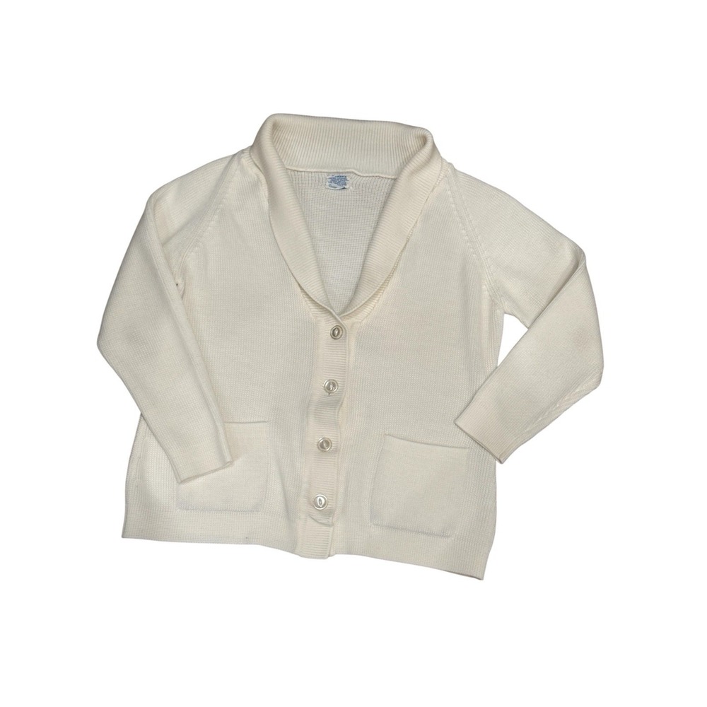 EUC VTG‎  Sears Cardigan Ivory Cream Button Up Shawl Collar Acrylic Grandma Core